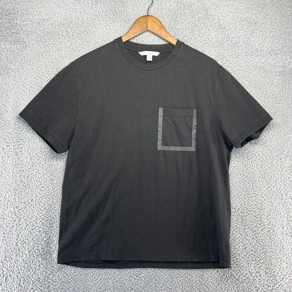 Halston Shirt Women's Large Black Pocket Blank Solid Casual Stretch Crewneck - Picture 1 of 12